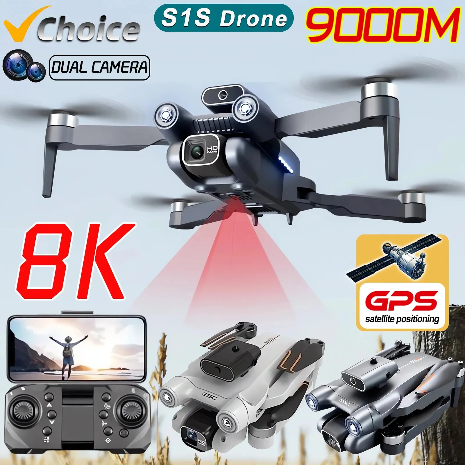Diy Drone Electronics - プロのブラシレスモーター付きドローン,GPS付きクワッドコプター,折りたたみ式HDデュアルカメラ,s1s,5g,8k,新品