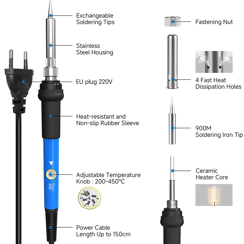 温度調節可能 220V 60W 電気はんだごてキット はんだ - Diy Electronics Tools のレビューと価格