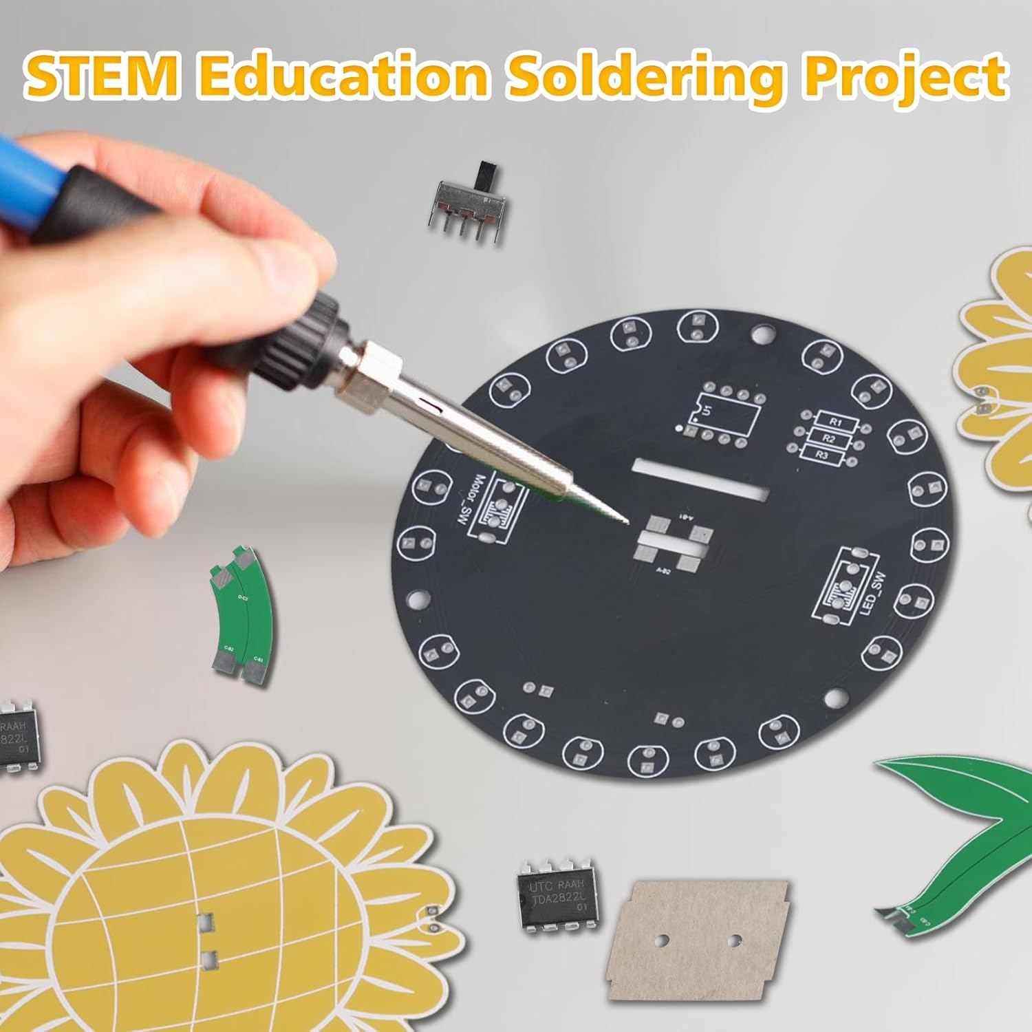 光追いかけひまわりはんだ付け練習キット DIY 回転ひまわり - Diy Electronics For Adults のレビューと価格