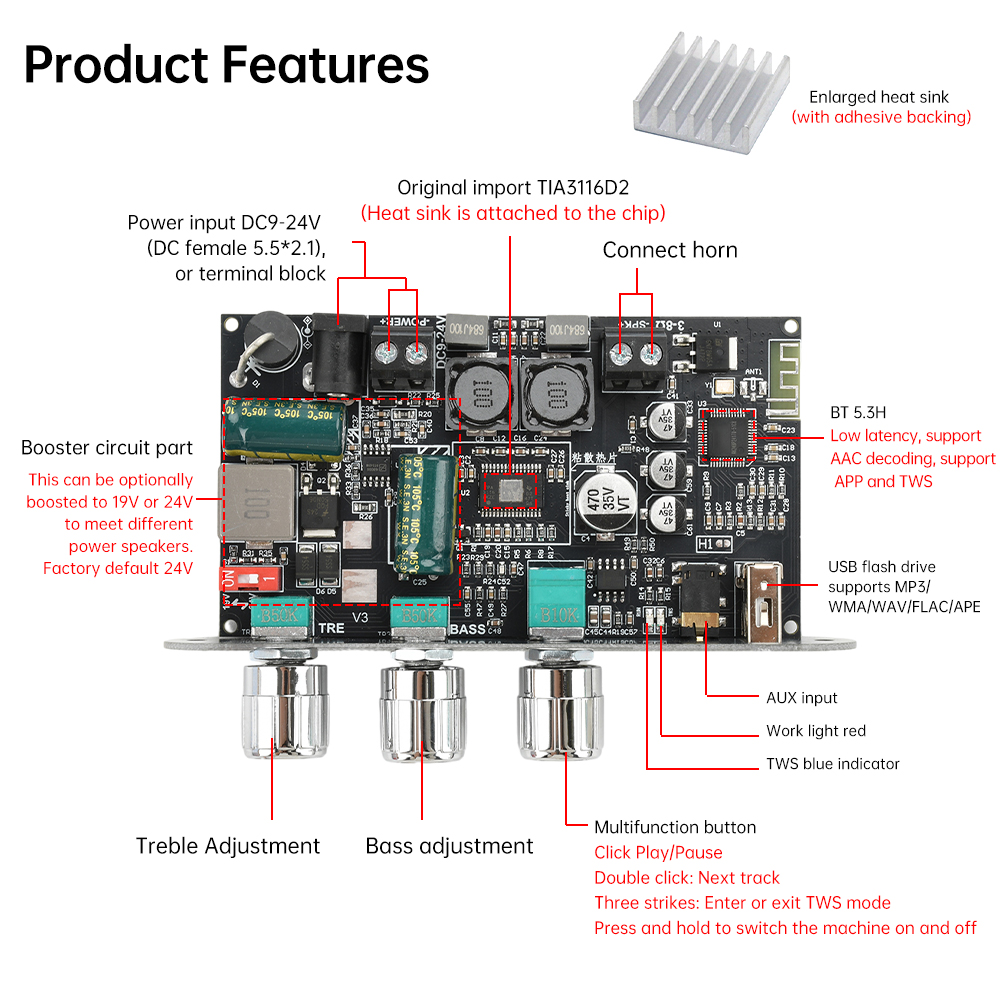 100W モノラル Bluetooth 5.3 アンプボード - Diy Audio Electronics Kit のレビューと価格